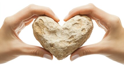 Two Pairs of Hands Forming a Heart Shape &ndash; Stone-Carved Symbol of Enduring Family Love, Support, and Unity on a White Isolated Background