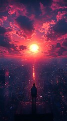 Twilight over bustling city skyline high resolution picture