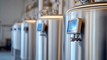 Industrial storage tanks lined up, showcasing modern technology