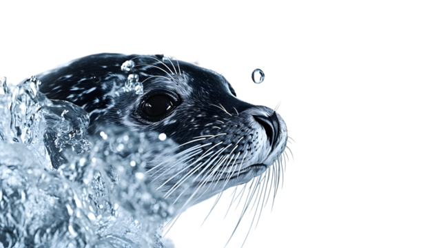 Seal Emerging from Water with Dynamic Splash Wildlife Photography HighContrast Black and Whi