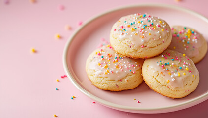 Delightful treats with colorful sprinkles on a pastel plate, perfect for a cheerful gathering or celebration