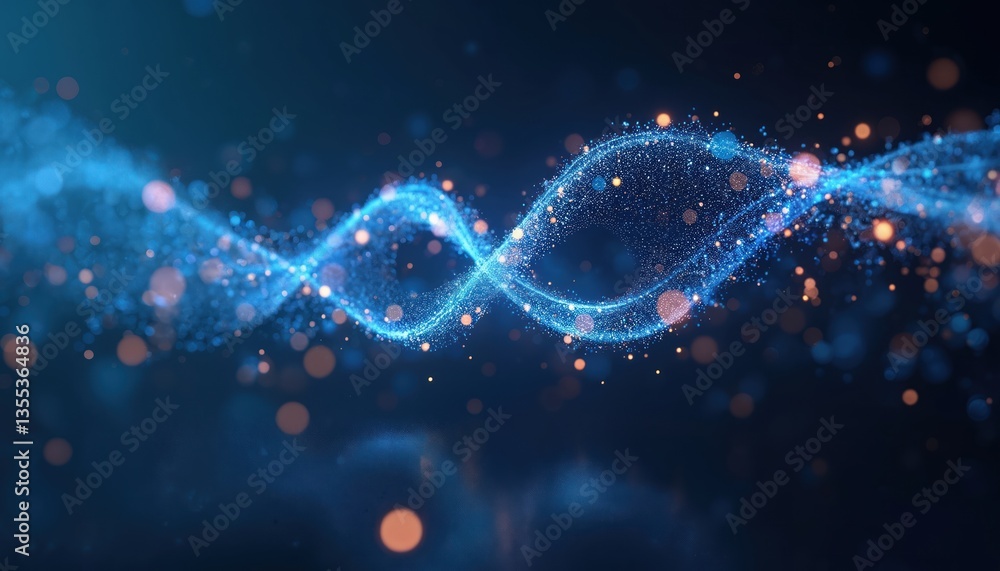 Aufkleber Abstract infinity symbol made of dots and lines on dark blue background. Tech concept of data visualization, science, technology, business, big data. Digital data streams, futuristic design.