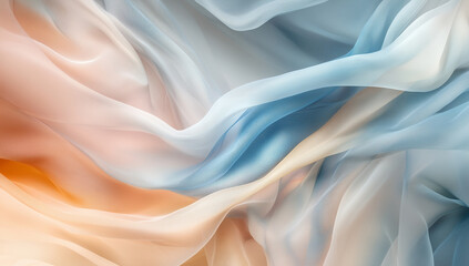 Obraz premium Soft waves of fabric blend into a serene palette of pastel colors, evoking a sense of calm and tranquility in a gentle breeze