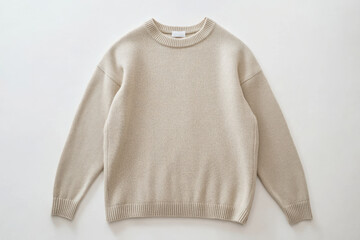 Beige pullover sweater displayed on white background for casual wear