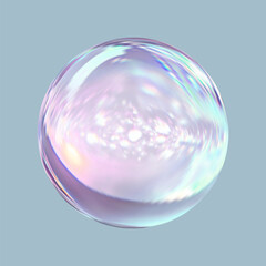 Obraz premium A gleaming realistic glass sphere. An abstract three-dimensional luminous orb with reflections. A geometric abstract form.