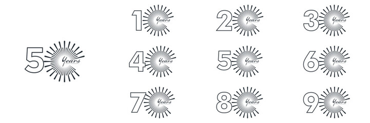 collection numbers Anniversary logo set icon vector design, black and white background