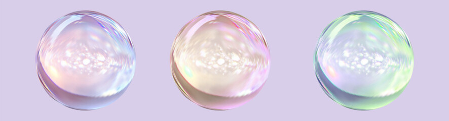 Realistic glossy glass ball.Abstract 3D light bubble with glare.Geometric abstract shape.