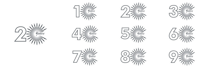 Fototapeta premium collection numbers Anniversary logo set icon vector design, black and white background