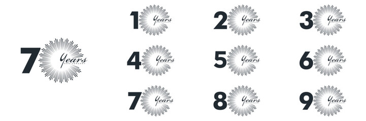 collection numbers Anniversary logo set icon vector design, black and white background