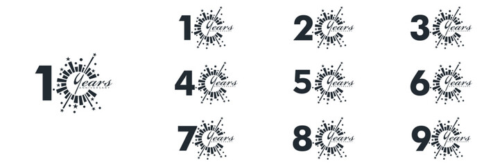 collection numbers Anniversary logo set icon vector design, black and white background
