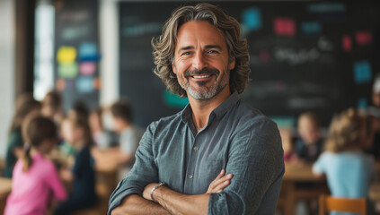 Obraz premium Inspiring teacher engages students in vibrant classroom filled with learning and creativity