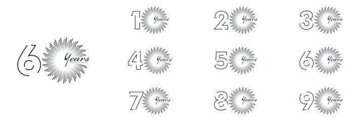 collection numbers Anniversary logo set icon vector design, black and white background