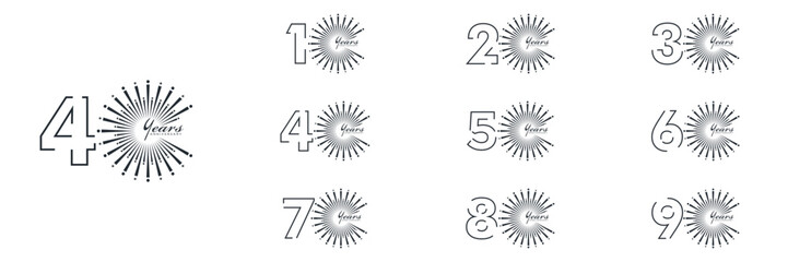 collection numbers Anniversary logo set icon vector design, black and white background