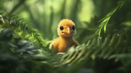 A Cute Little Bird Nestled Among Green Leaves And Ferns