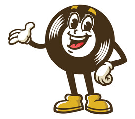 cartoon character of  Vinyl record is presenting a work