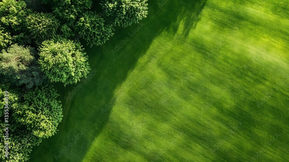 Aufkleber Aerial view of lush green field with trees casting shadows creating a serene and peaceful environment : Generative AI