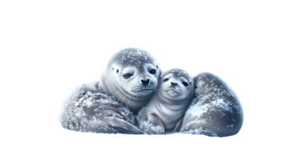 Two Adorable Seals Cuddling Together in a Snowy Embrace Perfect for Wildlife Nature and Wint