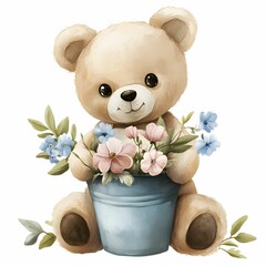 Cute gardener teddy bear clipart