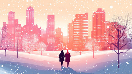 Winter big shopping sale event card set, landscape and cityscape view holiday celebrate poster flat vector illustration, isolated on white.