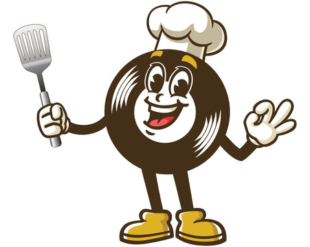 recommend clip art: Cartoon character of a vinyl record holding a spatula and wearing a chef's hat