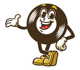 Cartoon character of a vinyl record is posing casually