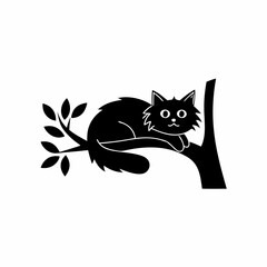 creative details Cat Resting on a Tree Branch Icon vector illustration