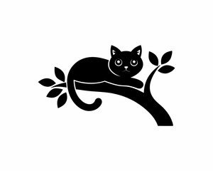 creative details Cat Resting on a Tree Branch Icon vector illustration