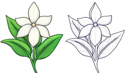 Obraz premium Jasmine Flower Color and Outline Illustration.