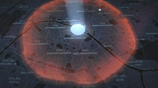 Simulated Impact of 15 KT Atomic Blast Over Paris, France