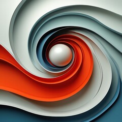 Abstract swirling design with vibrant colors and a central sphere