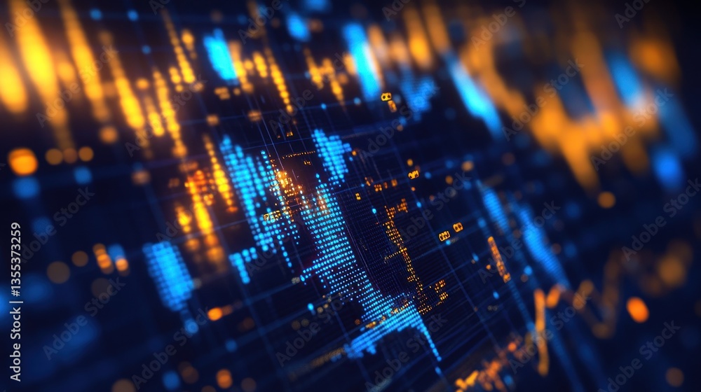 Poster abstract digital data visualization with vibrant colors and patterns
