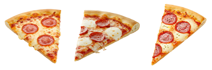 Pieces of pizza of different various types, Banner design transparent background.  