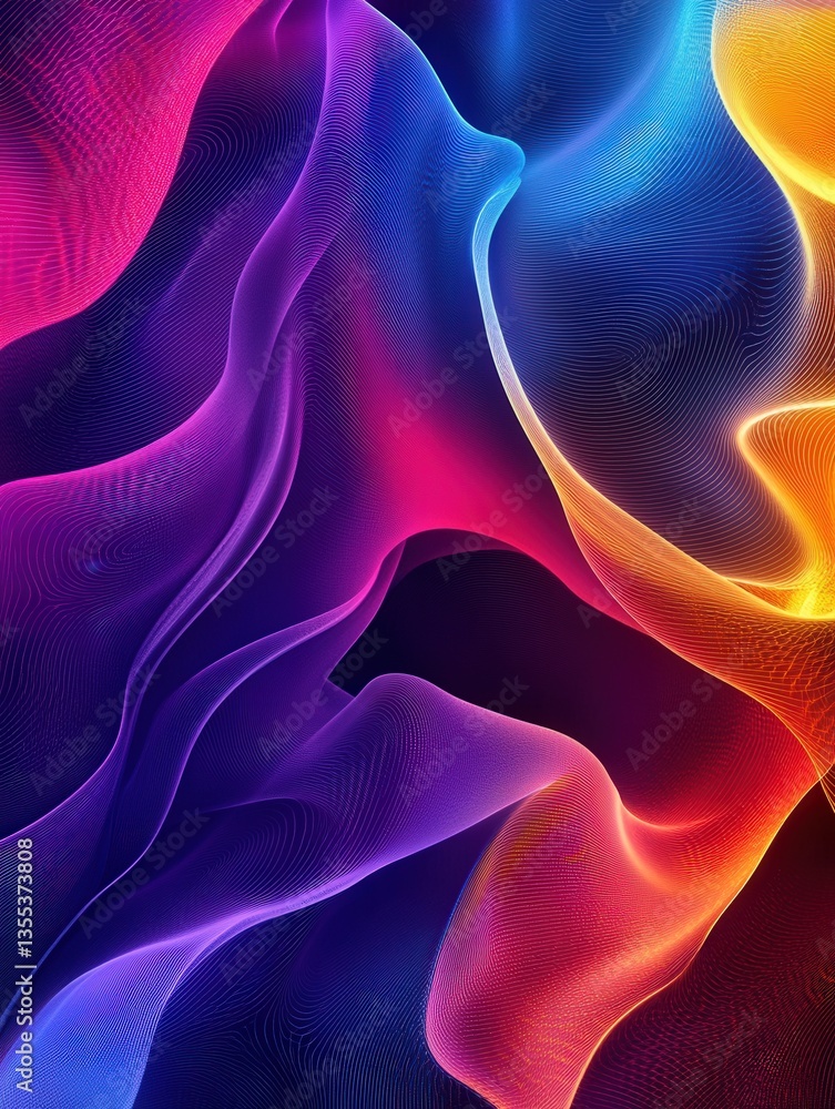 Poster abstract colorful rendered lines create fluid swirling textured design