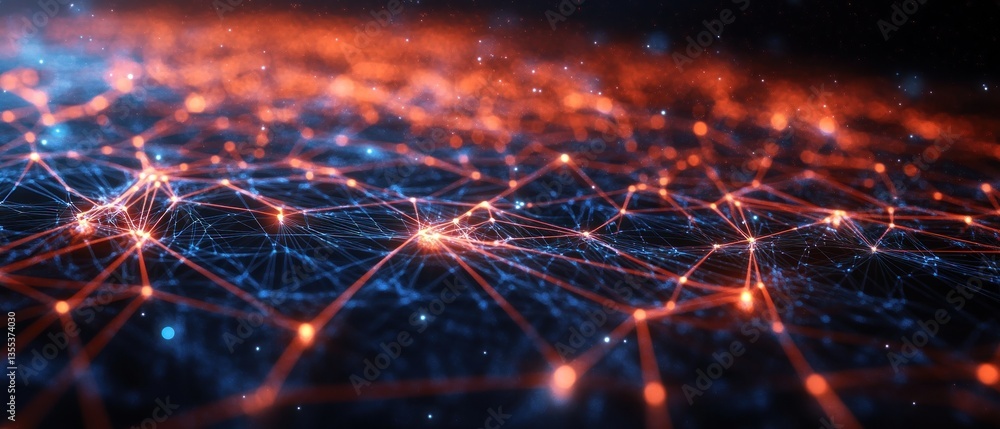Poster abstract network visualization with glowing connections and nodes