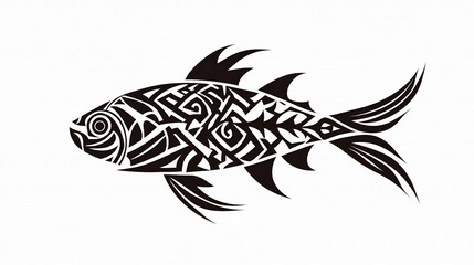 Fototapeta premium Abstract Tribal Fish Tattoo Illustration on Isolated White Background