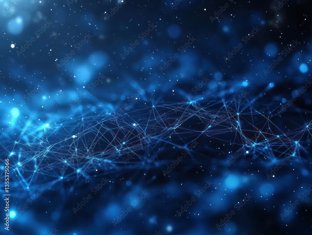 Poster abstract blue network of interconnected lines and dots