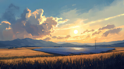 A solar panel installation on a vast field, capturing sunlight and contributing to the reduction of carbon emissions in the area.