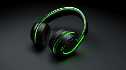 Naklejka premium Glowing Green Headphones on Dark Background Modern Tech Accessory for Gaming and Music Enthusi