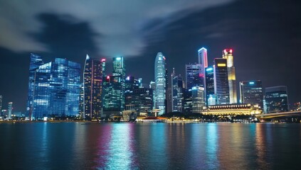 Obraz premium Night Lights of Singapore Skyline