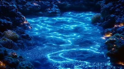 Obraz premium A serene underwater scene with glowing water and coral, evoking tranquility and beauty.