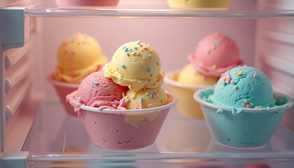 ice cream in a cup in fridge refrigerator