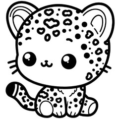 Obraz premium Cute cartoon leopard cub outline, black and white, adorable animal illustration.