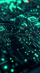 Abstract circuit board design glowing in green colors  