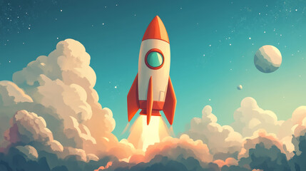 Vector technology ship rocket cartoon design.