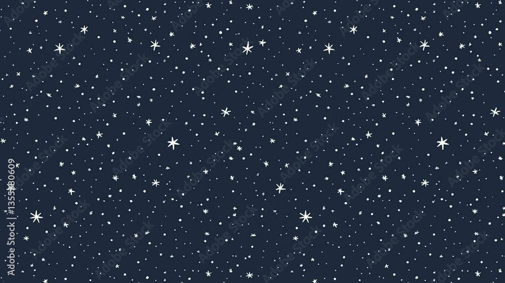 Poster seamless looping video pattern of tiny star clusters on dark background.