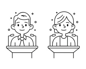 Male and female linear avatars. Public Speaker concept