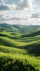 Obraz premium Lush green hills under a bright sky, showcasing the beauty of nature.