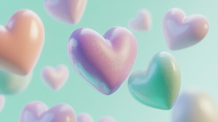 Obraz premium Pastel Hearts Floating in a Dreamy Sky Romantic and Whimsical Design Elements for Love Romanc
