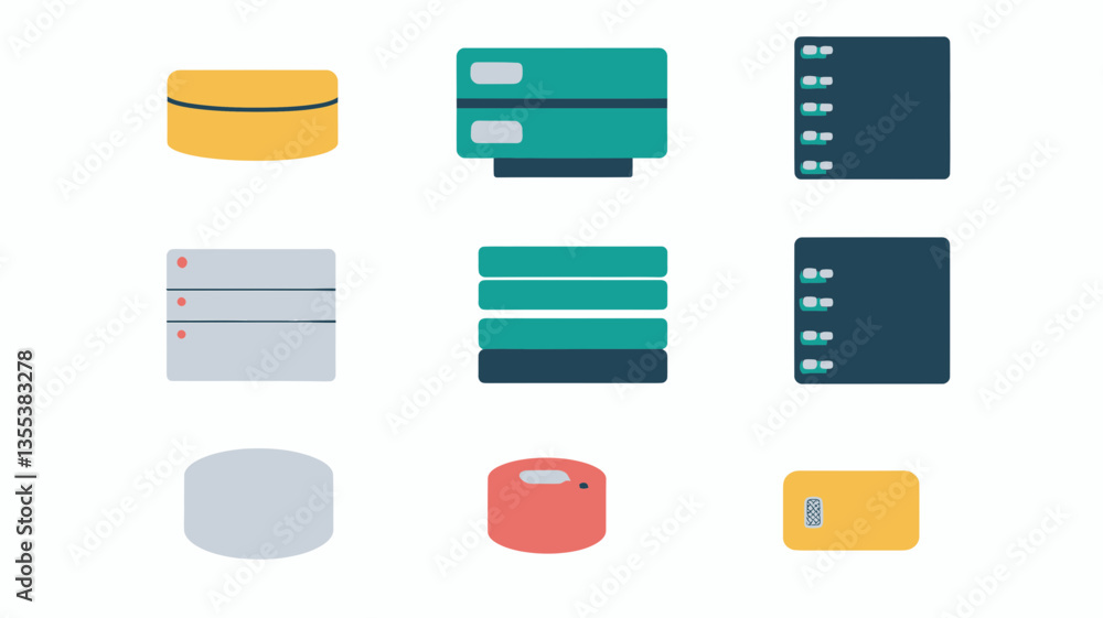 Poster flat ui icon collection of various server types in minimalist design for technology and business app