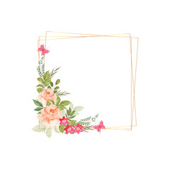 Floral background template with beautiful flowers and leaves watercolor 